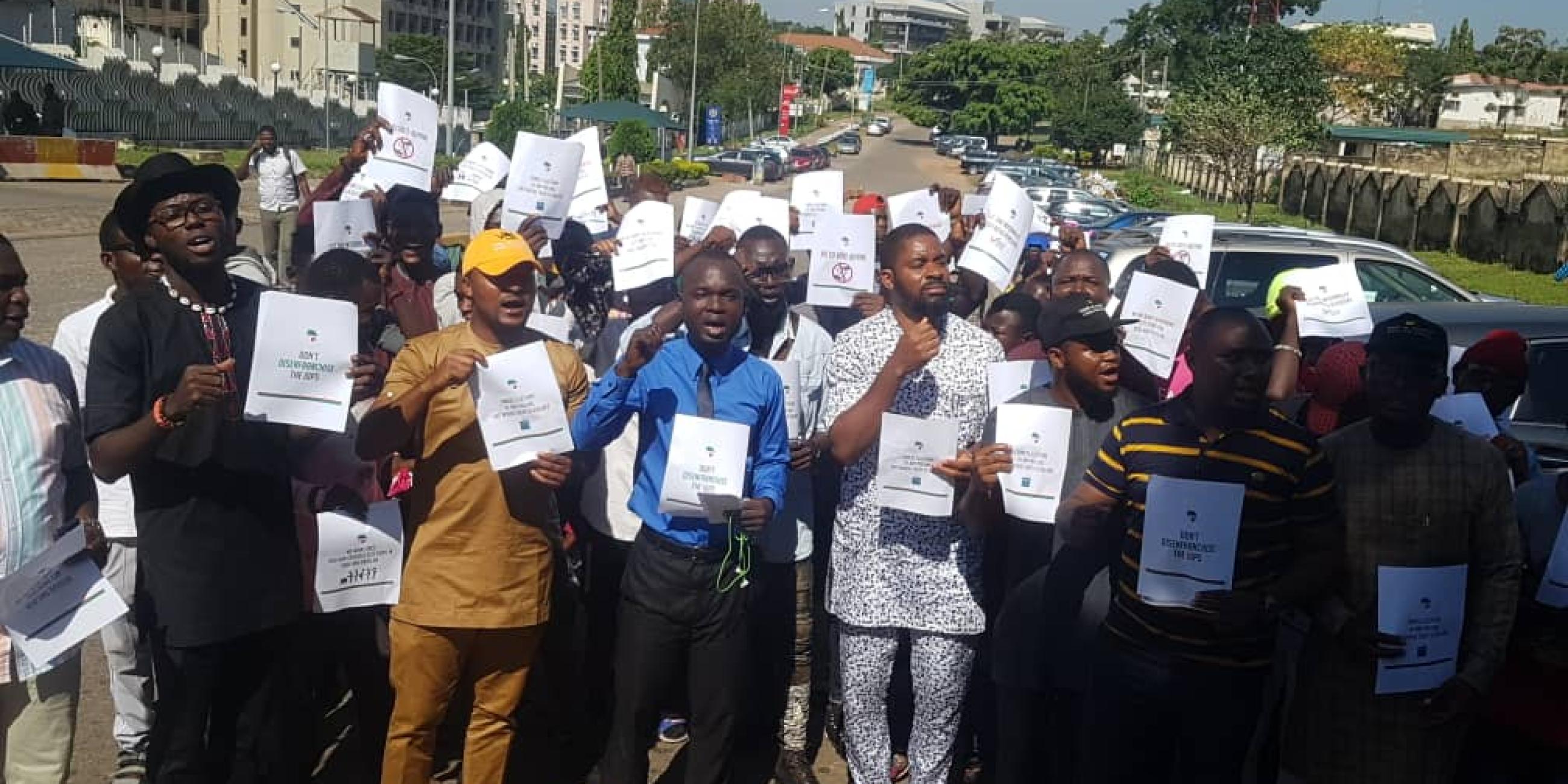 Protesters Converge on INEC Headquarters Over Governorship Elections